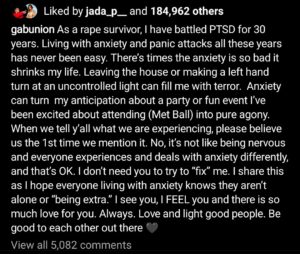 Gabrielle Union's post about her PTSD on Instagram 