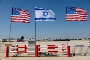 Israeli and American flags stand during the final rehearsal for the ceremony to welcome U.S. President Joe Biden ahead of his visit to Israel, at Ben Gurion International airport, in Lod near Tel Aviv, Israel.